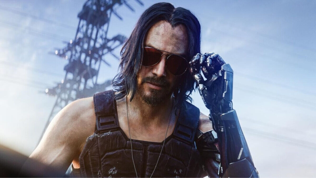 Keanu Reeves jako Johnny Silverhand ve hře Cyberpunk 2077.